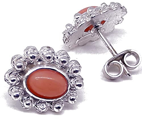 Coralli di Sardegna Orecchini Corallo Rosa 4x6mm Filigrana Argento Pallini