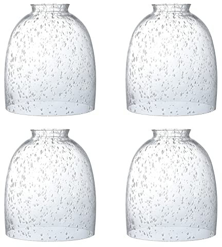 4 Pack Clear Seeded Glass Replacement Shades Covers for Ceiling Fan Light Fixtures Pendant Lighting Chandelier Vanity Light Kitchen Island Light, 2-1/8 Fitter, 5.47 High, 4.76 Diameter