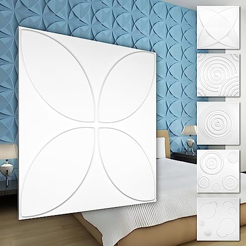 HEXIM 3D Wandpaneele, PVC Kunststoff weiß - Kreis Design Paneele 50x50cm Wandverkleidung (0.25QM HD091) Kinderzimmer Wandtattoos