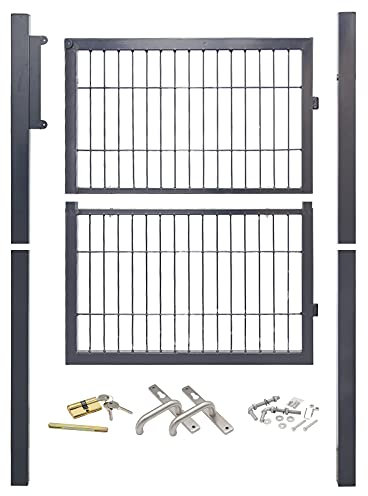 Randaco Portillon de Jardin, 120x100cm Anthracite Barre en Acier Zingué Portes de Clôture, Porte de clôture avec Serrure, poignée et 3 Clés, Robuste et durable, Facile à Installer