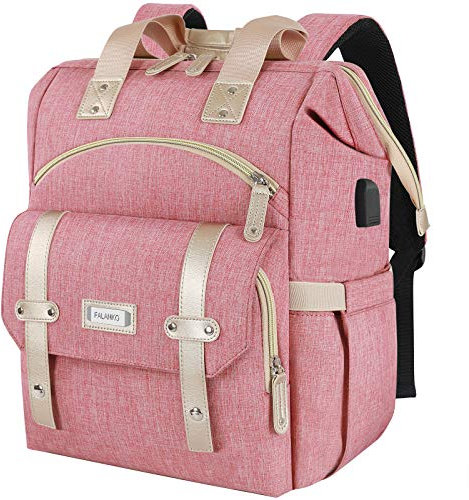 FuisDiL Backpack Womens 15.6 Inch Water Resistant Laptop Backpacks for Women with USB Charging Port & RFID Blocking Anti Theft Pockets, Computer Backpack for Women,Pink