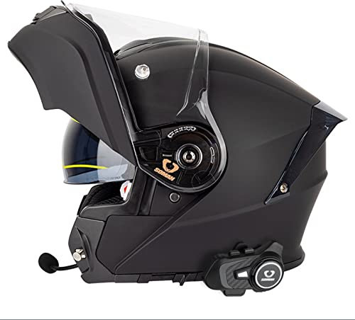 BCBKD Modularer Motorradhelm Integrierter Klapphelm mit Intercom Bluetooth ECE Geprüft Modulare Helme Integralhelm für Herren Damen mit Doppelvisier, Doppelte Rauschunterdrückung Matte Black,4XL