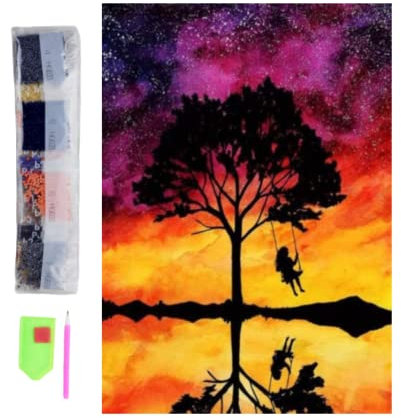 SusggO Diamond Painting, Set Pintura de Diamantes 30cmX40cm Diamond Painting Kit completo accesorios DiY 5D Cuadro Punto de Cruz Bordados Manualidades Decoracion Hogar Pared (ARBOL PUESTA DE SOL)