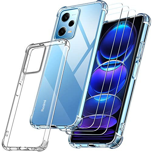 ivoler Funda para Xiaomi Redmi Note 12 Pro 5G / Poco X5 Pro (No para Redmi Note 12 Pro 4G) con 3 Piezas Cristal Templado, Carcasa Anti-Choque Transparente, Suave TPU Silicona Caso Anti-arañazos Case