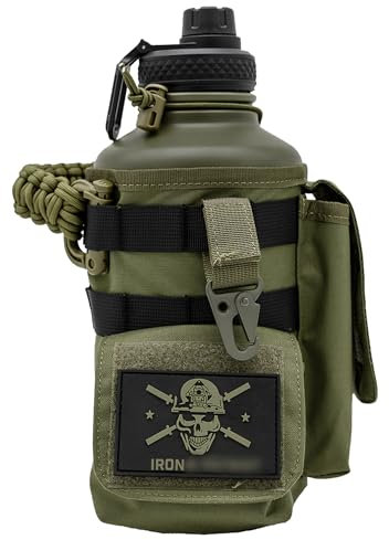Iron Infidel Battle Bottle Isolierte Wasserflasche mit Paracord-Griff, großer Edelstahl-Wasserkrug mit robuster, abnehmbarer Hülle für Schlüssel, Geldbörse und Handy (Gangrene 2L)