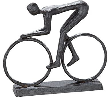 Casablanca Design Skulptur Racer Radfahrer Figur auf Rennrad Höhe 15 cm Breite 17 cm aus Eisen brüniert Wohnzimmer Skulpturen Deko Modern