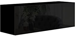 BROMARKT Premium Klapp-Hängeschrank 105x35x32 cm - Hängeschrank für Wohnzimmer, Schlafzimmer - Wandschrank Hängend - Platzsparende Hängeschränke - Hochglanz - Schwarz