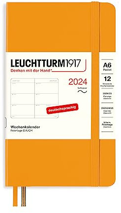 LEUCHTTURM1917 367675 Wochenkalender Pocket (A6) 2024, Softcover, Rising Sun, Deutsch, 12 Monate