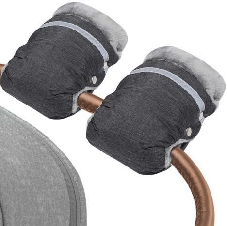 Rhitchy Pram Gloves Hand Muff: Pushchair Pram Hand Warmer with Extra Thick Fleece, Stroller Hand Muff Pram Mittens Waterproof and Windproof Anti-Freeze for Pram Buggy Bike Trailer (Grey)