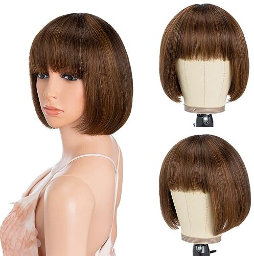 Style Icon Echthaar Perücke Bob Wig Human Hair Wigs for Black Women No Lace Front wigs Glueless Wigs with Baby Hair 150% Density (8 inches, P4/30)