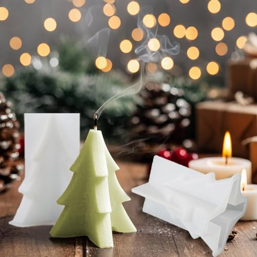 Norhogo 2 moldes para velas de árbol de Navidad, de silicona, 3D, para árbol de Navidad, para tartas de fondant, velas de aromaterapia, chocolate, jabón