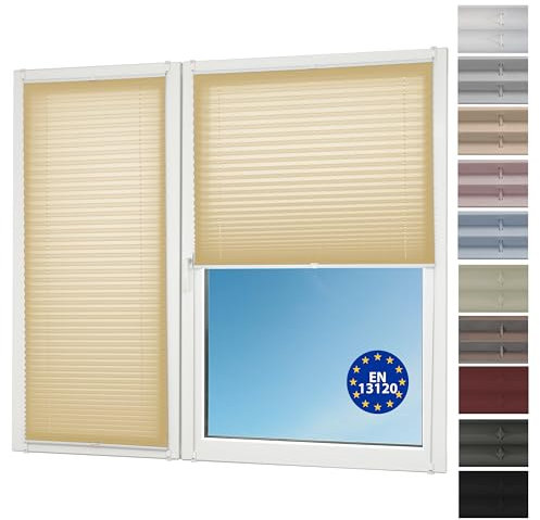 Deco4Me Premium Plissee ohne Bohren (Creme, 40 x 130 cm) - Blickdicht, ohne Verdunkelung, mit Klemmfix Halterung zum Kleben & Klemmen - Sichtschutz Rollo für Fenster