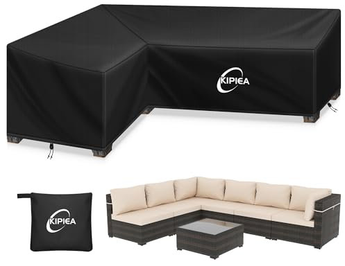 Kipiea Abdeckung Loungemöbel L-Form Gartenmöbel Abdeckung Wasserdicht, 420D Abdeckung Loungemöbel Winddicht, L Form GartenLounge Abdeckplane für Ecksofa Gartenmöbel (Linke Seite 148x216x85x78cm)