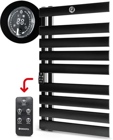 Termofol Badheizkörper Elektrisch - Heizkörper Bad - Badezimmer Heizkörper - Heizung Badezimmer Elektrisch - Badheizkörper Handtuchhalter - Handtuchhalter Elektrisch - 425W - 55x90 cm - Schwarz