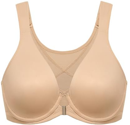 Delimira Women's Front Fastening Bras Posture Plus Size Underwire Unlined Plunge Back Support Seamless Bra Warm Beige 38E