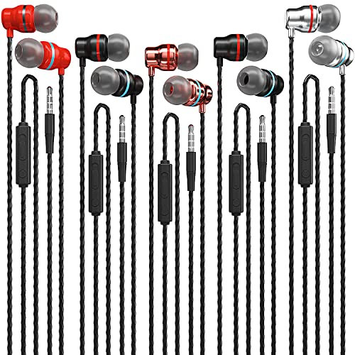 Kirababy Earbuds Wired with Microphone 5 Pack, Earphones Wired with Heavy Bass Stereo, Noise Isolating Wired Earbuds Compatible with Most 3.5mm Jack, BLACK