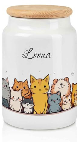 GRAVURZEILE Große Leckerlidose - Tiergruppe - Personalisiert mit Name - Geschenk für Hunde und Katzen - Zur hygienischen Aufbewahrung von Hundekeksen und Leckerlies - Für Tierbesitzer - Katze