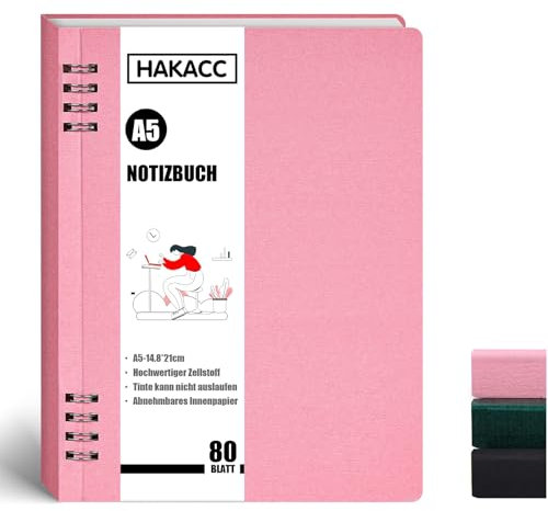 HAKACC 1 Stück Rosa Spiral Notizbuch, Liniert Notizheft DIN A5 Kleines Notizblock 21 x 14.8 cm für Frauen als Geschenk für Büro und Schule