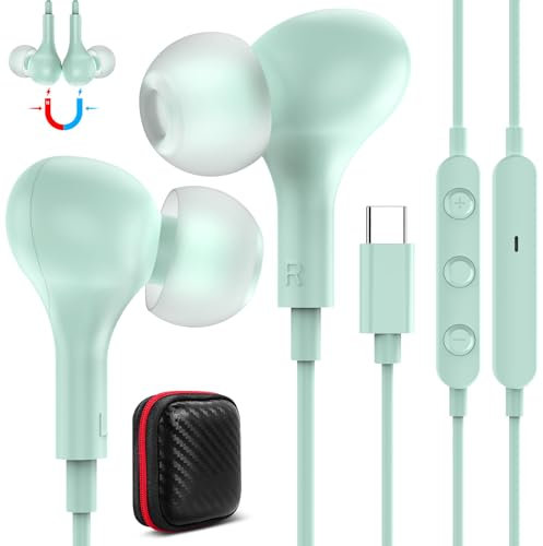 USB C Kopfhörer für Galaxy A55 5G A54 A34 Samsung A35 A36 A53,Magnetisch Typ C Ohrhörer mit Kabel Mikrofon In Ear Headset USB C Anschluss für iPhone 16 15 Pro Google Pixel 9 Pro 8a 7 Mi 14 13 iPad Air