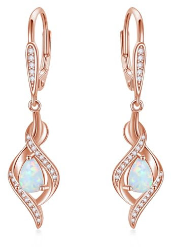 Opal Ohrringe Sterling Silber Rose Gold überzogene weiße Opal Dangle Drop Dangly Leverback Ohrringe Schmuck Geschenke für Frauen Ladies