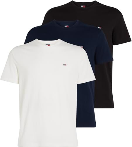 Tommy Jeans Mens TJM Xslim 3 Pack Tee Dm0dm21579 S/S T-Shirt, Multi (Ecru/Black/Dark Night Navy), 3XL Plus UK