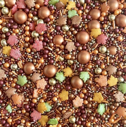 Halloween Autumn maple leaf rose gold orange burgundy sprinkles edible pearls rods cupcake cake toppers biscuits pearls decoration strands 100s 1000s party baking HELLO FALL