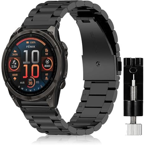 SeNool QuickFit 22mm Armband für Garmin Fenix E 47mm/Fenix 8 47mm/Fenix 7 Pro/Fenix 7 Pro Solar/Fenix 7/Fenix 6 GPS, Metall Ersatzarmband Uhrenarmband für Garmin Fenix 5/Fenix 5 Plus/Epix - Schwarz