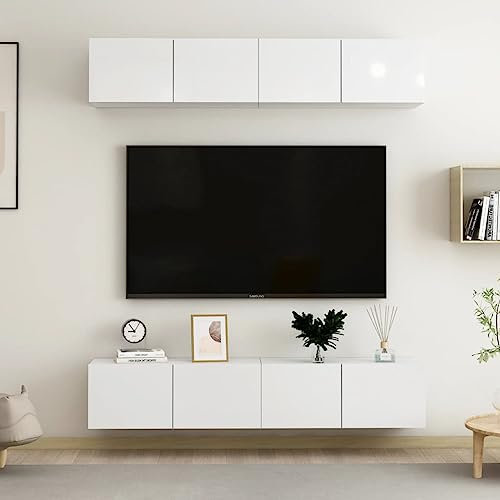 Centres de divertissement et meubles TV, meubles TV 4 pièces blanc brillant 80 x 30 x 30 cm en bois d'ingénierie