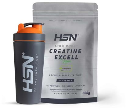 HSN Creatina 100% CREAPURE® en Polvo Sin Sabor 500g + SHAKER ACERO INOXIDABLE | 100% Monohidrato de Creatina Micronizada | No Incluye Dosificador | Sin Añadidos y Libre de Contaminantes
