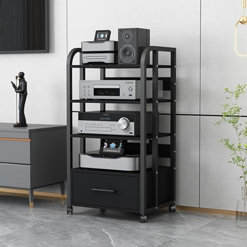 Mueble hifi,mueble tocadiscos,mueble equipo hifi con ruedas,mueble equipo hifi,estanteria audio hifi,estante para componentes de audio,rack de AV,rack de medios,estantería de audio y video(Black,5-lay