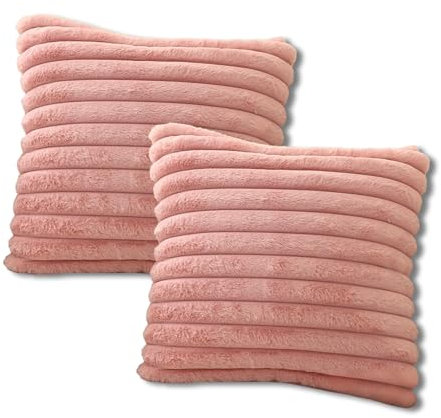 Zcbzbn 2 Pcs Rosa Streifen Plüsch Kissenbezüge 45x45cm, Dekorative Kissenbezüge für Wohn- und Schlafzimmer