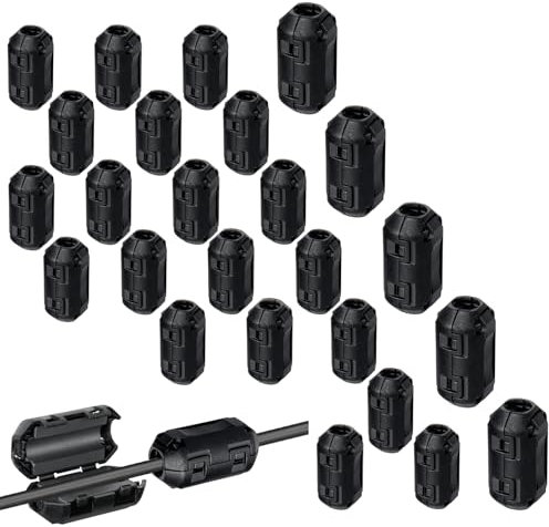 VEPEPE 25 Stück Ferritkerne für Kabel, Klappferrit Clip Mantelstromfilter gegen RFI EMI Störungen, Ferritkern für USB Audio Video Kabel, 3.5mm x10, 5mm x10, 7mm x5, Schwarz