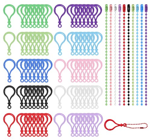 Wokape 160PCS Keychain Clip Assortment Set, Plastic Lobster Claw Clasps with Colored Bead Keychain, Key Chain Hooks in 10 Assorted Colors for Purse, Keys, Toys, Crafts, and DIY Projects