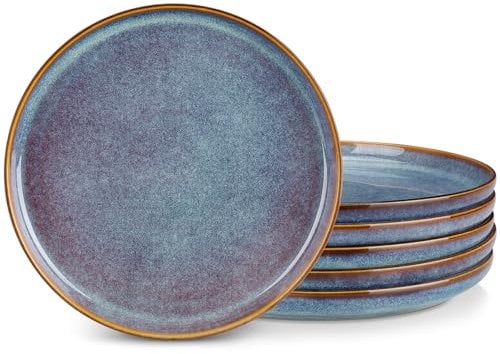 vancasso Speiseteller 6er Set 26cm, PLAYA Steingut Essteller Set 6 Personen Modern, Große Teller Set Lavendelblau für Frühstücksteller, Dessertteller, Flache Teller, Mikrowellen und Spülmaschinenfest