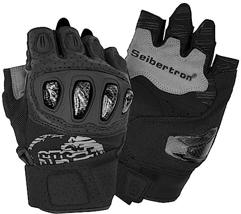 Seibertron SPS-5 Unisex Halbfinger Motorradhandschuhe mit Touchscreen – für Straße & Offroad, MTB, BMX, MX, ATV, Fahrrad, Motocross, Dirtbike und mehr Adult Black M