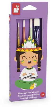 Janod - Lot de 4 Pinceaux - 4 Tailles différentes - Pinceaux Pour Enfants - Poils Souples Syntéhtiques - Facile à laver - Peinture, Loisirs Créatifs et Activités Manuelles - Dès 4 Ans - J07410