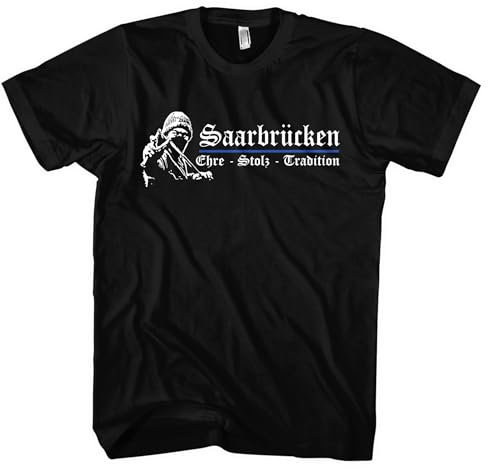 Saarbrücken Ehre und Stolz Herren T-Shirt | Fanartikel Sport Shirt Fussball Ultra Skyline Trikot | M1 Schwarz (S)