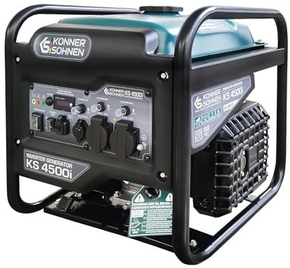 Groupe électrogène essence onduleur K&S, puissance max. 4500 W, USB QC 3.0, Type-C, mode éco, écran LED, 4 temps, 12 V, 2× prises 230 V, Könner & Söhnen KS 4500i