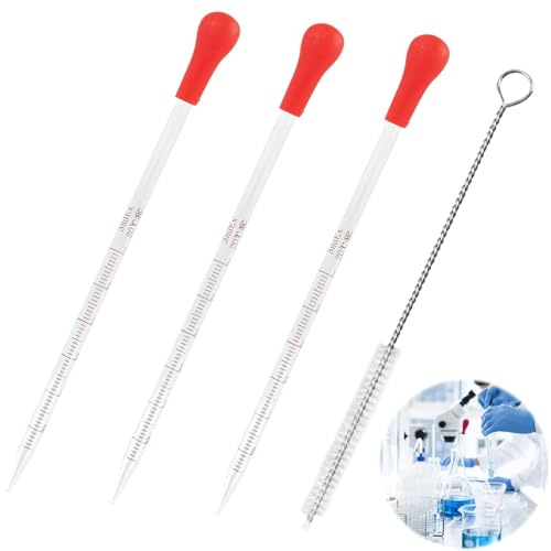 Set De 3 Pipetas De Vidrio De3 Ml Con Graduaciones Precisas, Cuentagotas Incluye Cepillos De Limpieza - Para Laboratorios, Investigación Alimentaria, Pipeta Precision, Medicina Y Educación ﻿