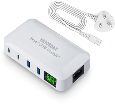 HIHOBDAY 70W 4-Port GaN Charging Station PD20W QC3.0, USB Super Fast Charger Plug with Display, Compatible with iPhone Samsung Huawei Series and More (White)