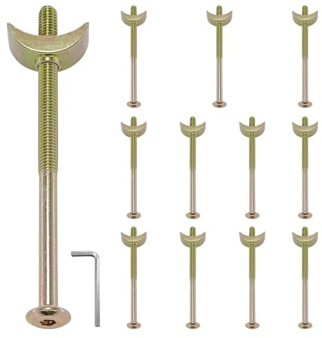 12 Pcs Bed Frame Bolts and Half Moon Nuts, M6 x 100 mm furniture bolts | Threaded Half Moon Headboard Fixings, Furniture Connectors Fasteners for Bunk Beds, Tables, Chairs and Wardrobes