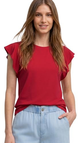 Damen Shirt mit Rundhals und Volantärmeln