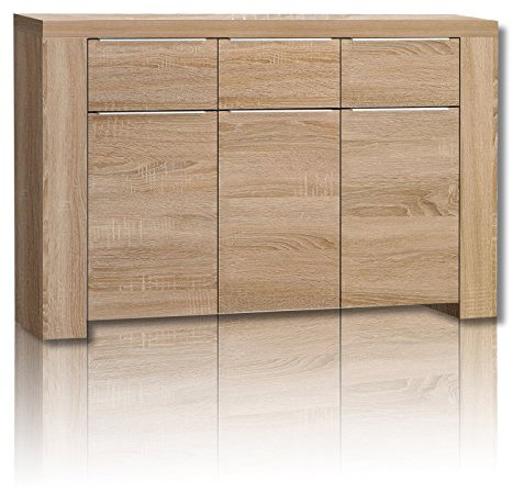FORTE Calpe Kommode mit 3 Türen und 3 Schubladen, Holzwerkstoff, Sonoma Eiche , 143.80 x 41.3 x 86.6 cm