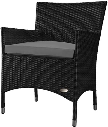 RS Trade® Exclusive 'Trento' Polyrattan Gartenstuhl handgeflochten mit verstärktem Alu-Rahmen, bis zu 200 kg belastbar, Rattan Stuhl mit Alu Füßen und extra Bodenschutzkappen, inkl. 5 cm Sitzkissen