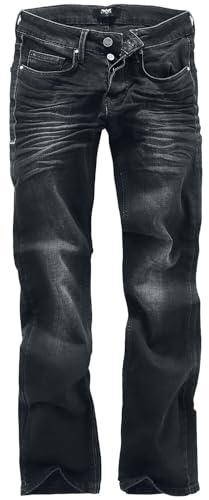 Black Premium by EMP Herren Schwarze Medium Rise Jeans mit Leichter Waschung - Bequeme Passform mit ausgestellten Beinen und seitlicher Kontrastnaht