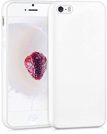 kwmobile Hülle kompatibel mit Apple iPhone SE (1.Gen 2016) / iPhone 5 / iPhone 5S Hülle - weiches TPU Silikon Case - Cover geeignet für kabelloses Laden - Weiß matt