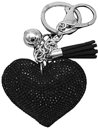 Porte-clés romantique avec pendentif en forme de cœur et strass Noir