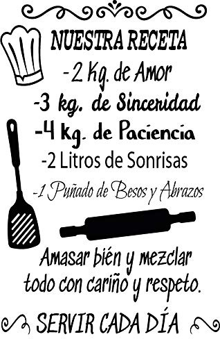 Docliick® Frase Vinilo para cocina o restaurante NUESTRA RECETA... Vinilos decorativos Docliick DC-18035 (Vinilo de corte, 120x60cm)