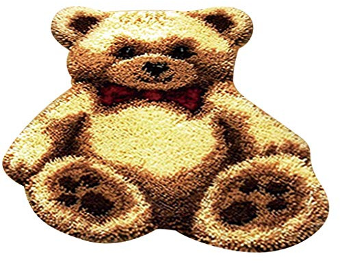 F Fityle Large Latch Hook Kits for girls and boys Hand Embroidery Lovely Bear Cushion Rug, Brown
