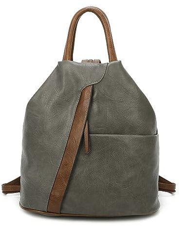 Damen Rucksack Tasche Schultertasche Leder Optik Daypack Backpack Handtasche Tagesrucksack Cityrucksack Dunkelgrau